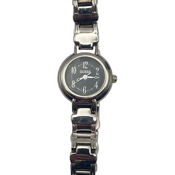 VTG Guess Womens Petite Watch 23mm with New Battery Wrist size 5.75 Black Silver - Picture 2 of 8